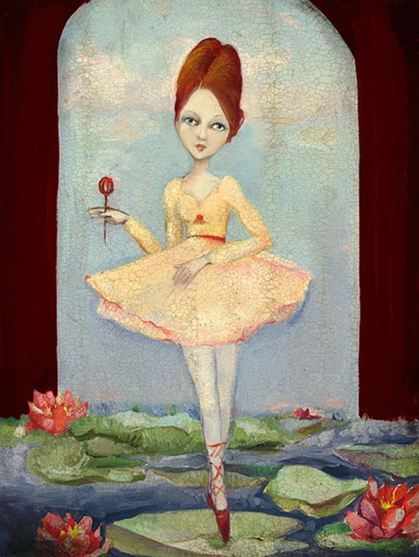 CHRISTIANNA - CASSANDRA BARNEY: Christianna - Cassandra Barney - Hand Signed - Canvas - Edition Image Size: 9"w X 12"h. Edition Size:95 - This ballerina is lost in thought as she stands en pointe, anticipating the start of the music