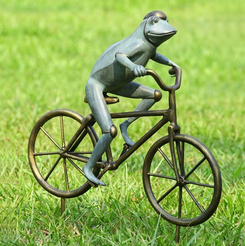 FROG ON BICYCLE GARDEN SCULPTU: Frog on Bicycle Garden Sculptu - Weight: 7.50 Lbs - Size: 27"H 22.5"W 7.5"D - Material: ALUMINUM