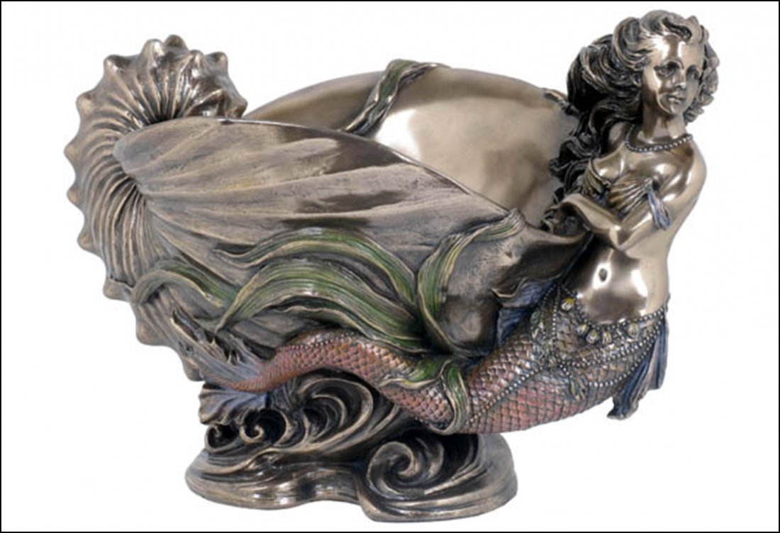 MERMAID & CONCH COUPE - BRONZE: Mermaid & Conch Coupe - Material - Cold Cast Bronze - Size - 10 1/4
