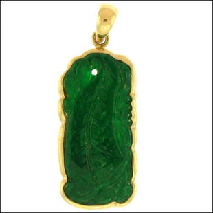 NATURAL GREEN JADE PENDANT: This Is A-one-of-a-kind - Natural Green Jade Pendant - Metal: Yellow Gold Karat: 14k Stone Size: Varies Details: Carving And Size Varies Please Call For Details - This Is Guaranteed Grade A Jade (jade