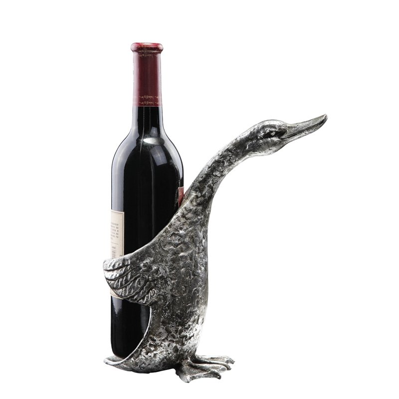 DUCK WINE BOTTLE HOLDER: Duck Wine Bottle Holder - Weight: 3.5 Lbs - Size: 9"H 11"W 5"D - Material: CAST IRON