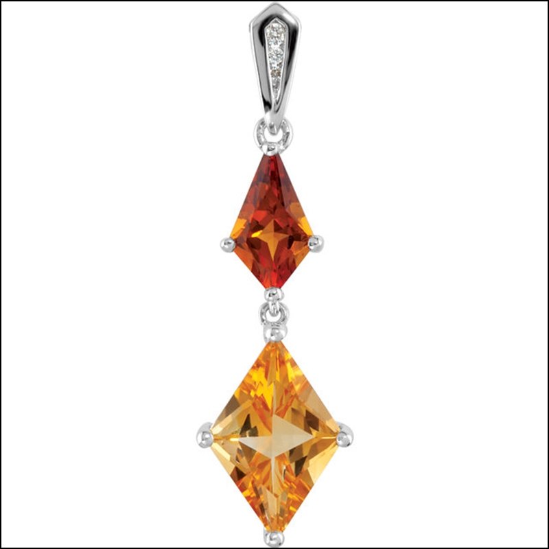 GENUINE MADEIRA CITRINE, CITRINE & DIAMOND PENDANT: GENUINE MADEIRA CITRINE, CITRINE & DIAMOND PENDANT - Sterling Silver / .025 Cttw / Polished / Madeira Citr,Citrine&Dia Pend - Weight: 0.84DWT - GramWeight: 1.31