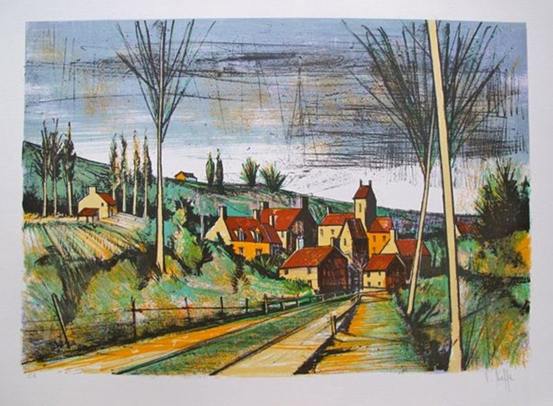 V. BEFFA THE ROAD TO THE VILLAGE HAND SIGNED LIMITED: This Is A Stone Lithograph Titled "the Road To The Village". This Piece Was Hand Signed In By Beffa In 1975. V. Beffa Was A French Artist Known To Produce Works In The Style Of Bernard Buffet. Image M