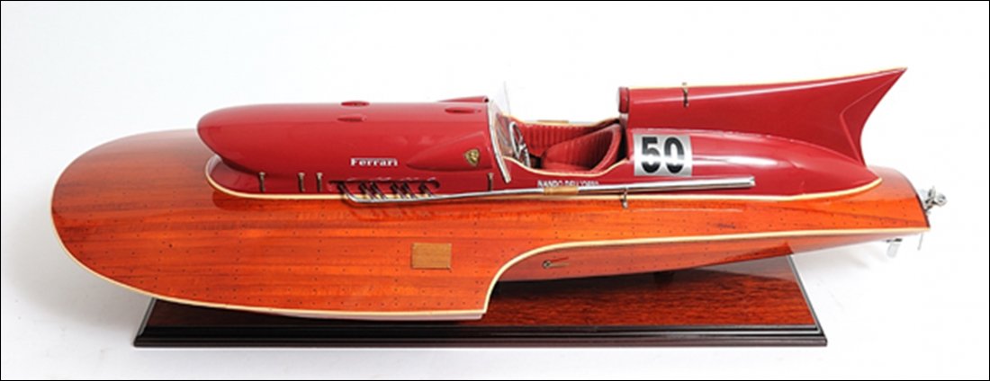 FERRARI HYDROPLANE: Ferrari Hydroplane - Length: 32" x Width: 12.5" x Height: 10" - On the morning of October 15, 1953, Achille Castoldi succeeded in smashing the 800kg class speed record with an average “flying kilome