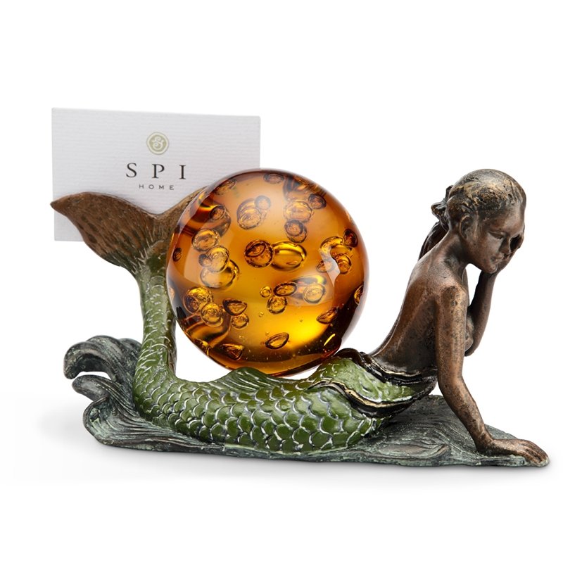 MERMAID CARD & SPHERE HOLDER: Mermaid Card & Sphere Holder - Weight: 0.75 Lbs - Size: 4"H 7.5"W 3.5"D - Material: ALUMINUM