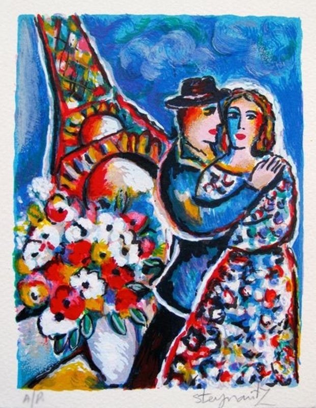 ZAMY STEYNOVITZ COUPLE AT THE EIFFEL TOWER HAND SIGNED: You Will Be Bidding On A Hand Signed Lithograph By Zamy Steynovitz Titled "couple At Eiffel Tower". Beautiful Art Piece On Extra Thick Arches Paper. Measures: 5.5" X 7". This Lithograph Comes Signed B