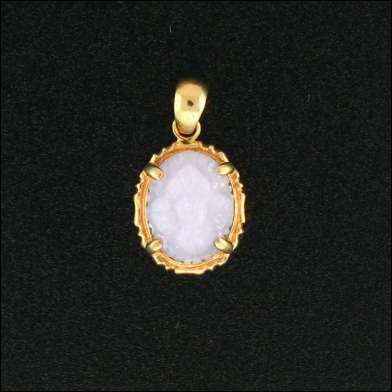 NATURAL LAVENDER JADE PENDANT: This Is A-one-of-a-kind - Natural Lavender Jade Pendant - Metal: Yellow Gold Karat: 14k Stone Size: 8x10mm Details: Carved Flower Cab - This Is Guaranteed Grade A Jade (jadeite)