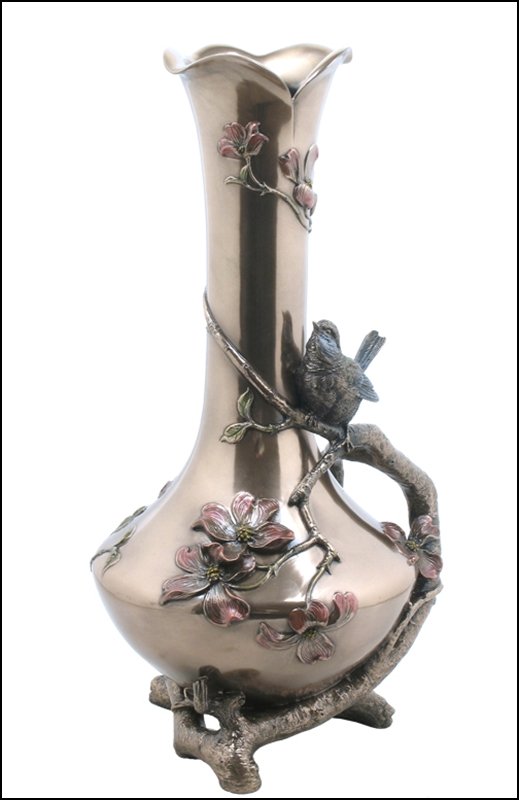 DOGWOOD&BLUE TIT VASE - BRONZE: Dogwood&blue Tit Vase - Material - Cold Cast Bronze - Size - 14