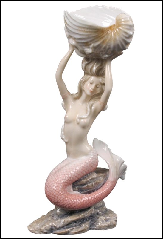 MERMAID SHELL TEALIGHT HOLDER: Mermaid Shell Tealight Holder - Material - Fine Porcelain - Size - (h) 9 1/4