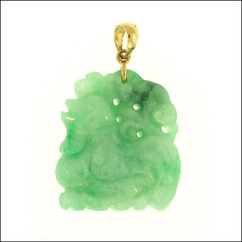 NATURAL GREEN JADE PENDANT: This Is A-one-of-a-kind - Natural Green Jade Pendant - Metal: Yellow Gold Karat: 14k Stone Size: 19x21mm Details: Carved Rooster - This Is Guaranteed Grade A Jade (jadeite)