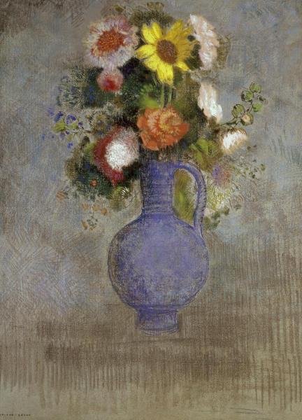 ODILON REDON - BOUQUET IN A BLUE VASE: Odilon Redon - Bouquet In A Blue Vase - 28 7/8 X 40 In. - This Giclée Print Is Gallery Stretched And Ready To Hang Or Lean Against A Wall, Or Display On An Easel. - A Giclée Print Is The Highest Qua