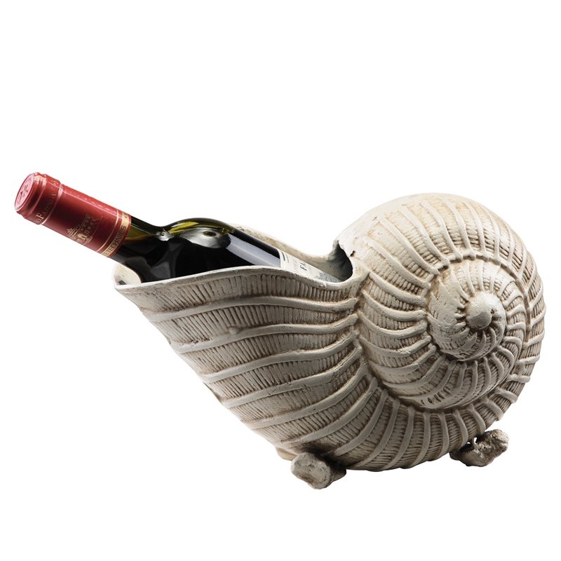 SHELL WINE BOTTLE HOLDER: Shell Wine Bottle Holder - Weight: 7.7 Lbs - Size: 7.5"H 11"W 5"D - Material: CAST IRON