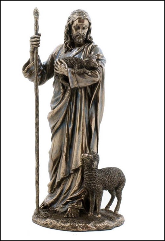 JESUS THE SHEPHERD - BRONZE: Jesus The Shepherd - Material - Cold Cast Bronze - Size - 11 3/8
