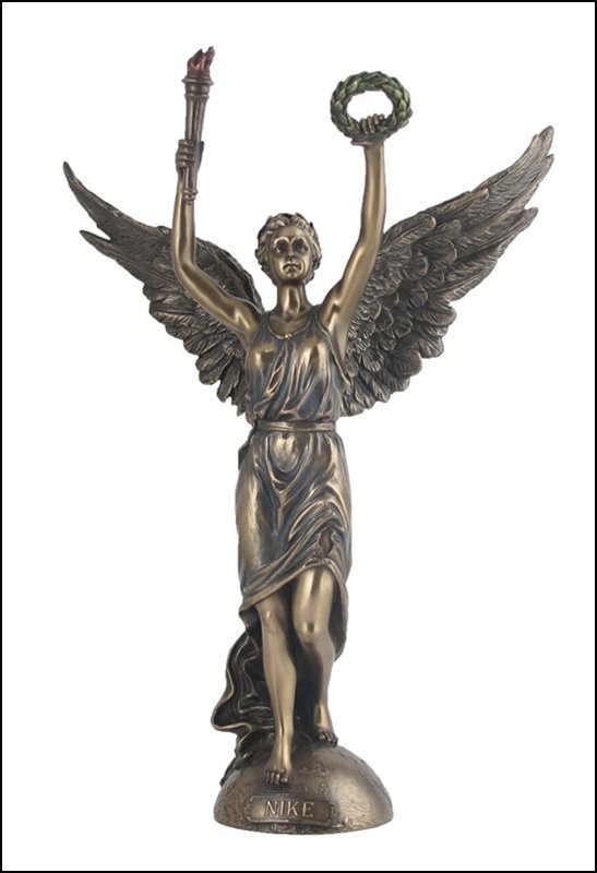 NIKE HOLDING TORCH AND WREATH - BRONZE: Nike Holding Torch And Wreath - Material - Cold Cast Bronze - Size - 13 3/8