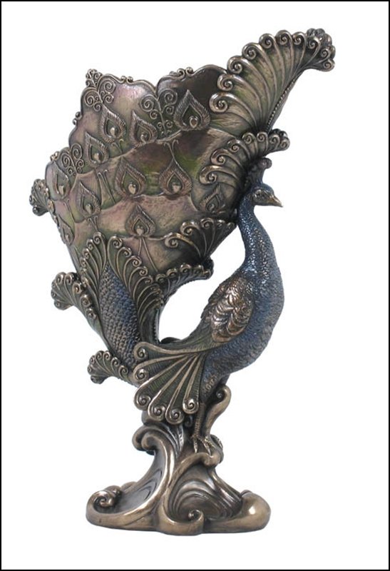 PEACOCK RAISED BOWL - BRONZE: Peacock Raised Bowl - Material - Cold Cast Bronze - Size - 11 3/8