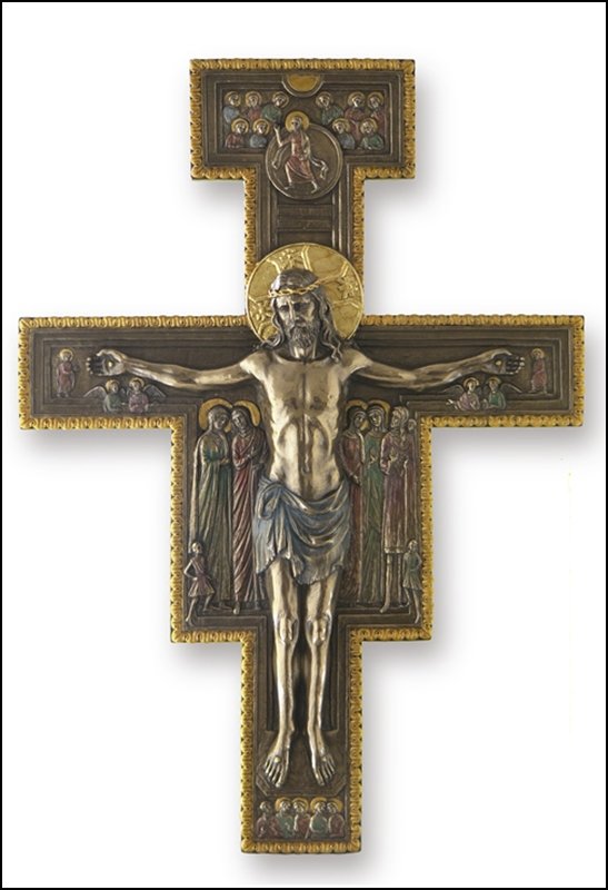 THE SAN DAMIANO CRUCIFIX WALL PLAQUE - BRONZE: The San Damiano Crucifix Wall Plaque - Material - Cold Cast Bronze - Size - 15 7/8
