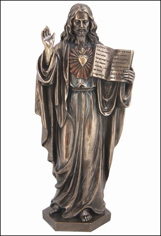 SACRED HEART OF JESUS WITH OLD TESTAMENT - BRONZE: Sacred Heart Of Jesus With Old Testament - Material - Cold Cast Bronze - Size - 6 1/2
