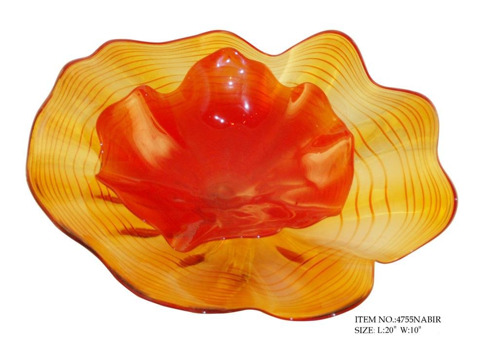 HAND BLOWN - BLOOMING LOTUS DOUBLE WALL PLATE - LARGE: Hand Blown Art Glass - Blooming Lotus Double Wall Plate - Large - Dimensions: D=20" - This Is A Hand Blown One-of-a-kind Piece Of Art Glass. As Such, Color And Pattern Variations Should Be Expected.
