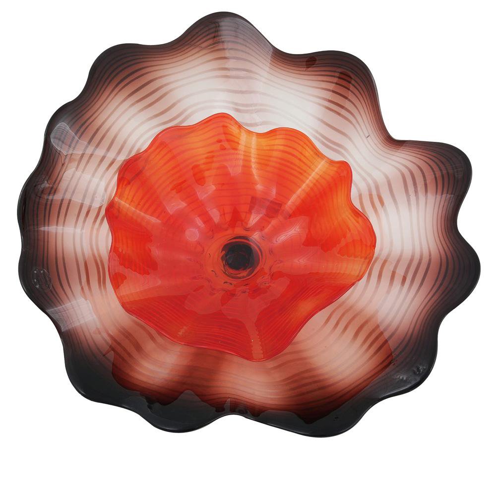 HAND BLOWN - BLOOMING LOTUS DOUBLE WALL PLATE - LARGE: Hand Blown Art Glass - Blooming Lotus Double Wall Plate - Large - Dimensions: D=20" - This Is A Hand Blown One-of-a-kind Piece Of Art Glass. As Such, Color And Pattern Variations Should Be Expected.