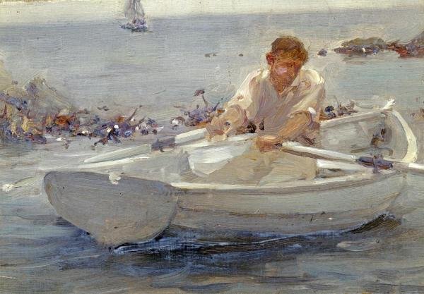 HENRY SCOTT TUKE - MAN IN A ROWING BOAT: Henry Scott Tuke - Man In A Rowing Boat - 16 X 11 1/8 In. - This Giclée Print Is Gallery Stretched And Ready To Hang Or Lean Against A Wall, Or Display On An Easel. - A Giclée Print Is The Highest Q