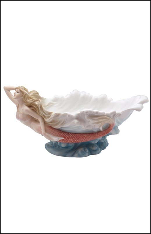 MERMAID & SEA WAVE COUPE: Mermaid & Sea Wave Coupe - Material - Fine Porcelain - Size - (l) 11