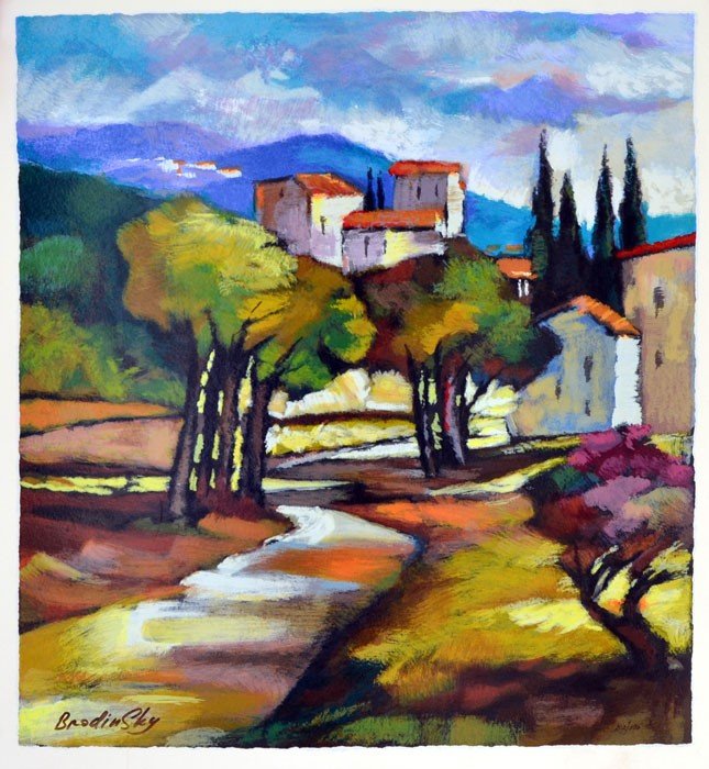 BRODINKSY, SLAVA - A PASS IN THE GROVE: Artist: Brodinksy, Slava. Title: A Pass in the Grove. Medium: Serigraph on Paper. Image Size: 22" x 19.25". Paper Size: 24" x 21.25". Limited Edition Size: AP50. __________Artist Biography: Slava Brod