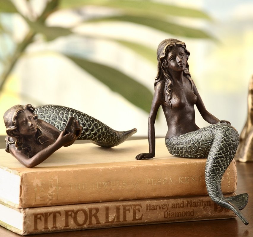 MERMAID SHELF SITTERS SET OF 2: Mermaid Shelf Sitters set of 2 - Weight: 1.00 Lbs - Size: 7.5"H 3"W 5"D - Material: ALUMINUM
