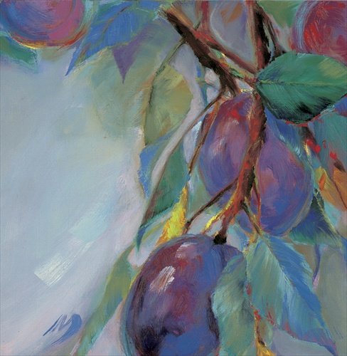 MARY WORCESTER NEWELL__FRESH FRUIT-PLUMS: Fresh Fruit-plums - Fresh Fruit-plums, Giclee Canvas Fresh Fruit-plums 10x10 By Mary Worcester Newell