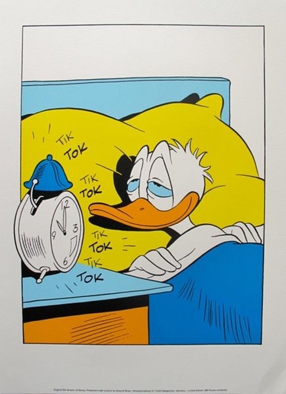 DISNEY DONALD DUCK "TIK TOK" SILKSCREEN WHITE: This Is A Rare Silk Screen Featuring Donald Duck Titled "tik Tok" With White Background. This Vintage Treasure Would Beautifully Grace The Walls Of Any Disney Fan And Is A Must Have. It Features Donal