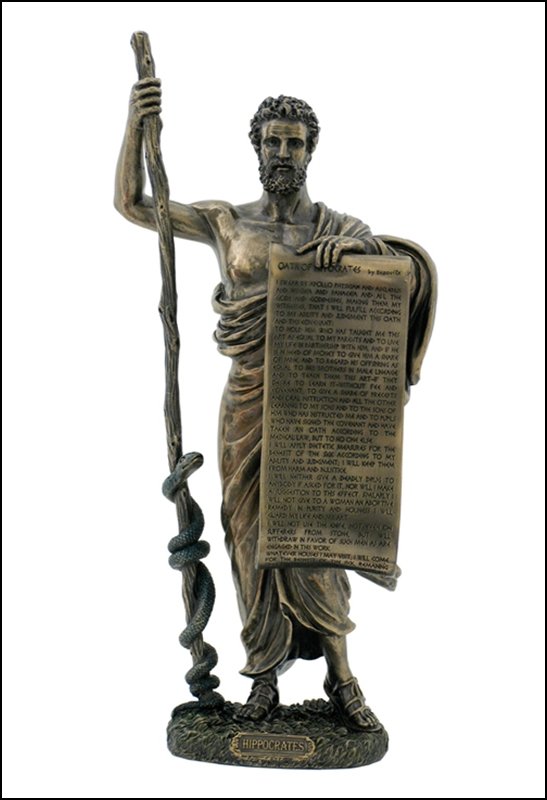 HIPPOCRATES OF COS HOLDING HIPPOCRATIC OATH - BRONZE: Hippocrates Of Cos Holding Hippocratic Oath - Material - Cold Cast Bronze - Size - 13 5/8