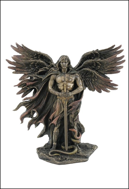 SIX - BRONZE: Six-winged Guardian Angel With Serpent - Material - Cold Cast Bronze - Size - 11