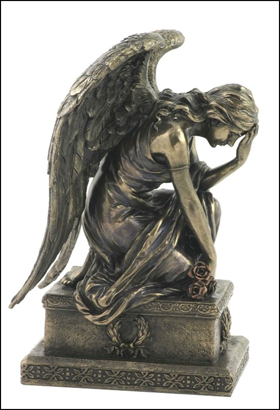 WEEPING ANGEL KNEELING WITH HAND ON THE FOREHEAD -: Weeping Angel Kneeling With Hand On The Forehead - Material - Cold Cast Bronze - Size - 8 1/2