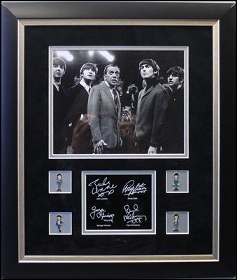The Beatles - Ed Sulivan Show: Laser Signature - John Lennon, Paul McCartney, Ringo Starr - Art Giclee Prints - Each Collage Will Vary As They Are One-Of-A-Kind - Framed & Matted . Dimensions: 14x17
