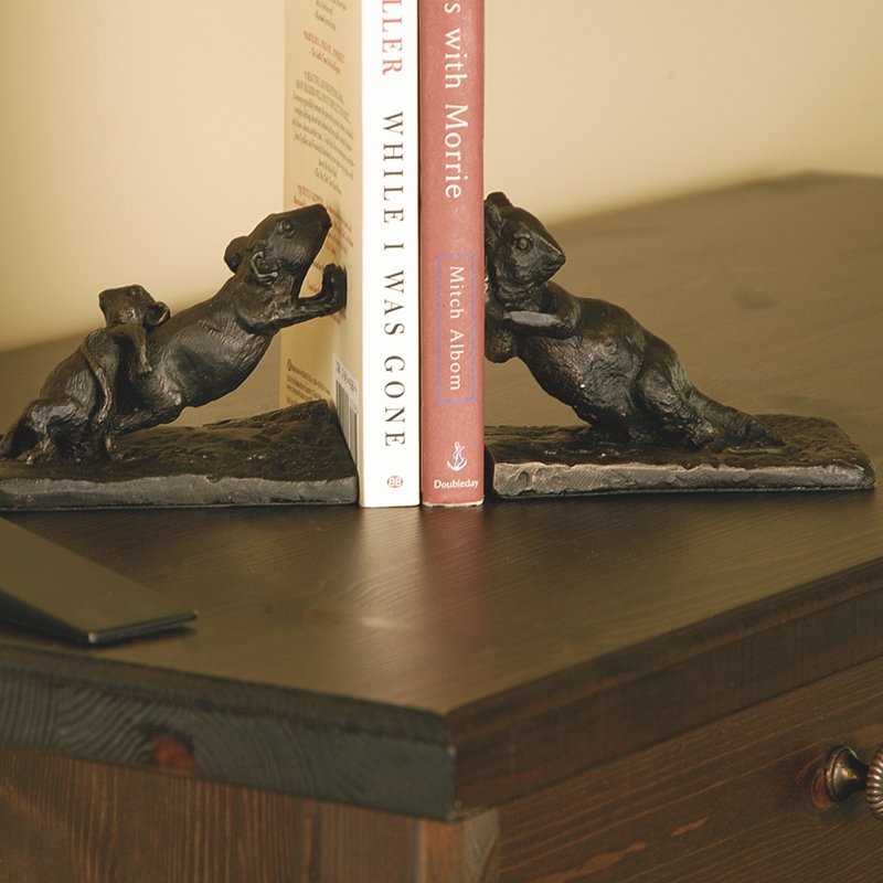 MOUSE BOOKENDS PR: Mouse Bookends PR - Weight: 4.3 Lbs - Size: 4"H 4.5"W 3"D - Material: Cast Iron