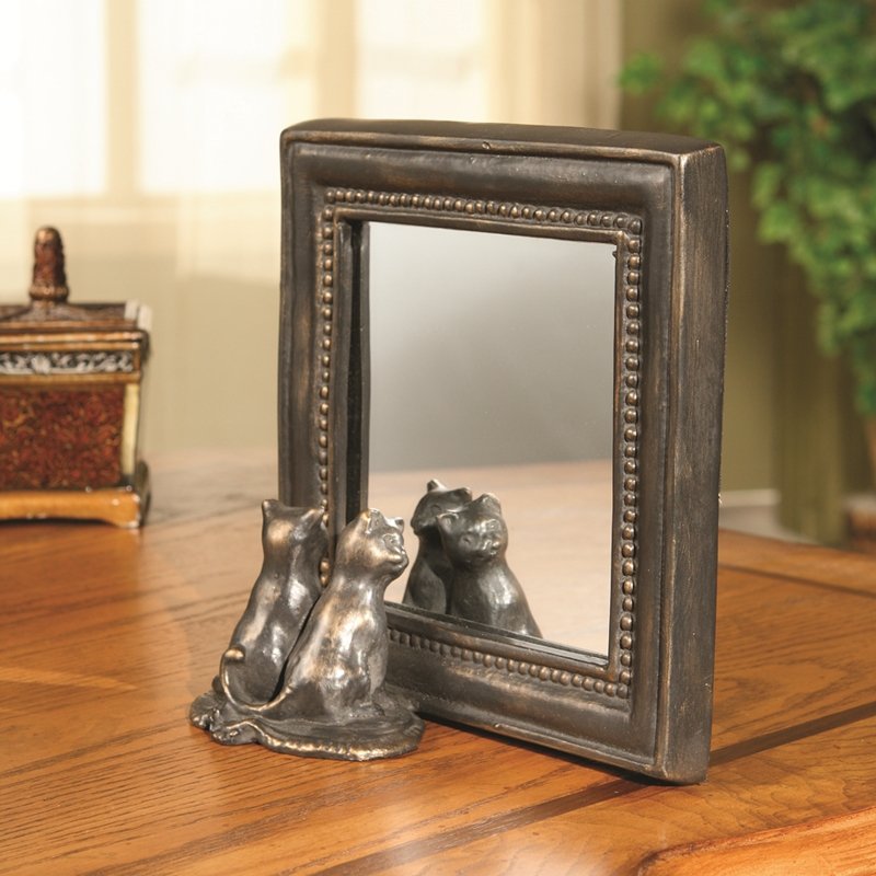 SQUARE MIRROR WITH KITTENS: Square Mirror with Kittens - Weight: 2.5 Lbs - Size: 7"H 7"W 3"D - Material: IRON
