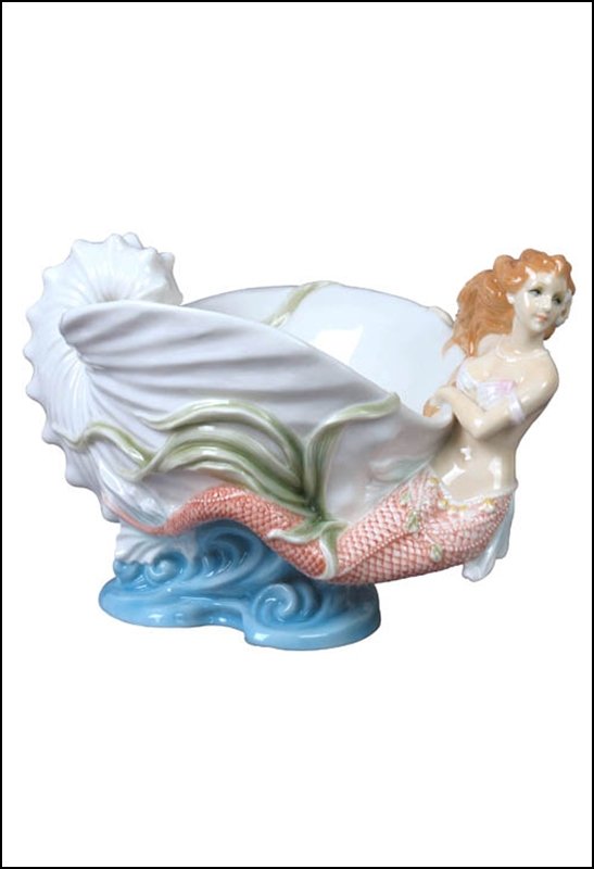 MERMAID & ARGONAUT SHELL BOWL: Mermaid & Argonaut Shell Bowl - Material - Fine Porcelain - Size - (l) 8 7/8