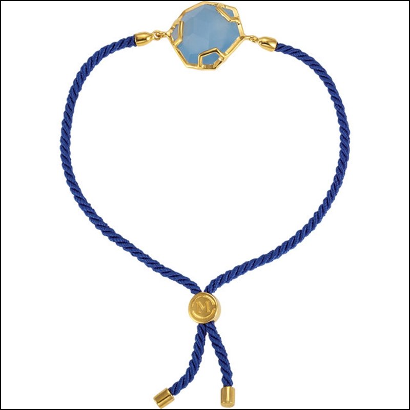 MISSOMA GEMSTONE ROPE BRACELET: MISSOMA GEMSTONE ROPE BRACELET - 18K Yellow Vermeil / Bracelet / Complete With Stone / Blue Rope / Fancy Hexagon / 15.10X13.55 Mm / Blue Chalcedony / Polished / Missoma Bracelet With Box - Weight: 1.8
