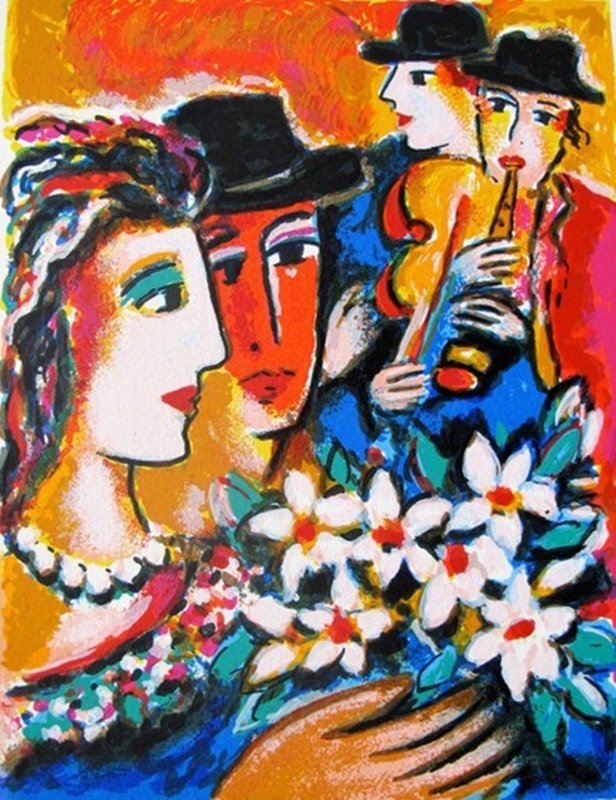 ZAMY STEYNOVITZ LOVERS SERENADE HAND SIGNED LIMITED ED.: You Will Be Bidding On A Hand Signed Limited Edition Lithograph By Zamy Steynovitz Titled "lovers Serenade". Beautiful Art Piece On Extra Thick Arches Paper. Measures: 7" X 5.5". This Lithograph Was H