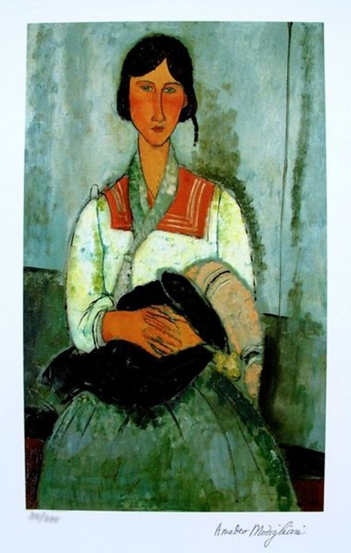 AMEDEO MODIGLIANI "GYPSY WOMAN WITH CHILD" ESTATE: This Is A Amedeo Modigliani Giclee Titled "gypsy Woman With Child". This Piece Is Pencil Signed On The Lower Right As 'collection Domaine Modigliani' And Has An Embossed Seal Stamped By The Estate Dom