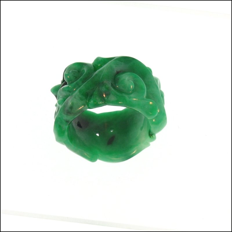 NATURAL GREEN JADE RING: This Is A-one-of-a-kind - Natural Green Jade Ring - Metal: N/a Karat: N/a Stone Size: 16mm Details: Free Form Carving - This Is Guaranteed Grade A Jade (jadeite)