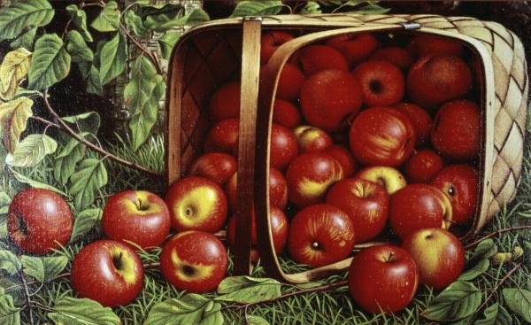 LEVI WELLS PRENTICE - BASKET OF APPLES: Levi Wells Prentice - Basket Of Apples - 30 X 18 3/8 In. - This Giclée Print Is Gallery Stretched And Ready To Hang Or Lean Against A Wall, Or Display On An Easel. - A Giclée Print Is The Highest Qu