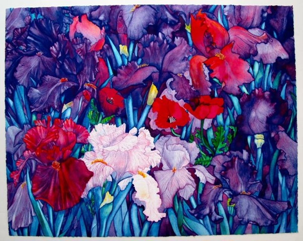 IRIS FLOWER CLUSTER GICLEE - GORGEOUS VIBRANT COLORS!: This Is A Giclee Of An Iris Cluster. This Is Such A Gorgeous Piece With Brilliant Colors! Medium: Giclee On Extra Thick Watercolor Paper. We Do Not Have Any Paperwork On This Piece But It Is Quite Stu