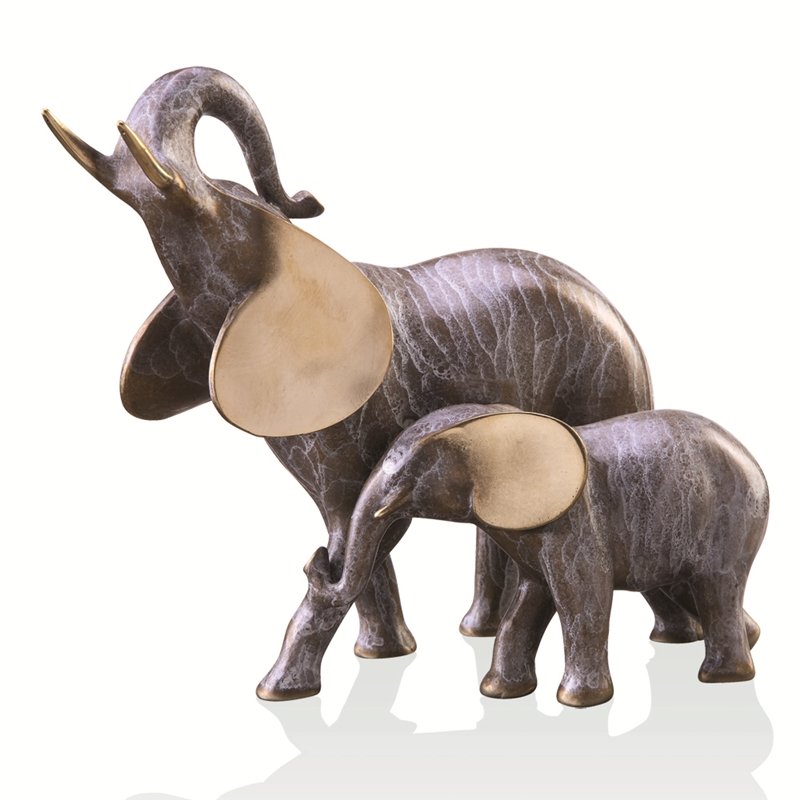 ELEPHANT MAMA AND BABY: Elephant Mama and Baby - Weight: 2.5 Lbs - Size: 7.5"H 6.5"W 4"D - Material: BRASS