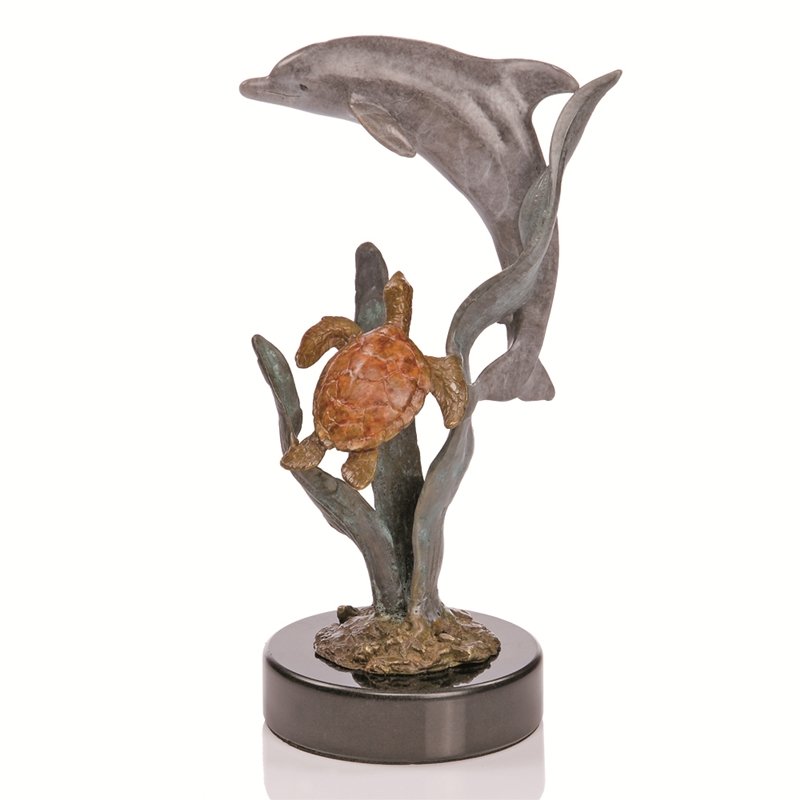 PARADISE (DOLPHIN & TURTLE): Paradise (Dolphin & Turtle) - Weight: 1.5 Lbs - Size: 7"H 4"W 3"D - Material: BRASS