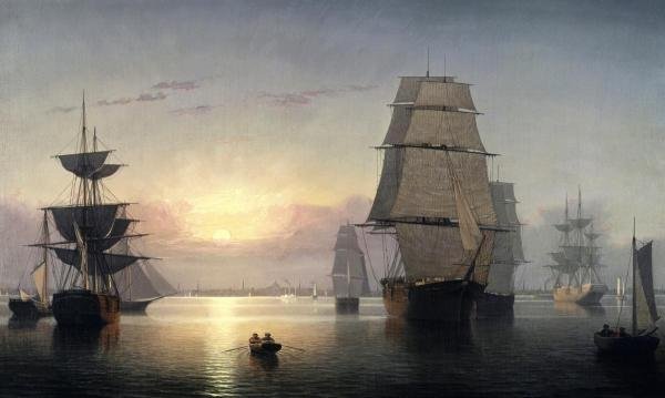 FITZ HUGH LANE - BOSTON HARBOR, SUNSET: Fitz Hugh Lane - Boston Harbor, Sunset - 36 X 21 5/8 In. - This Giclée Print Is Gallery Stretched And Ready To Hang Or Lean Against A Wall, Or Display On An Easel. - A Giclée Print Is The Highest Qu