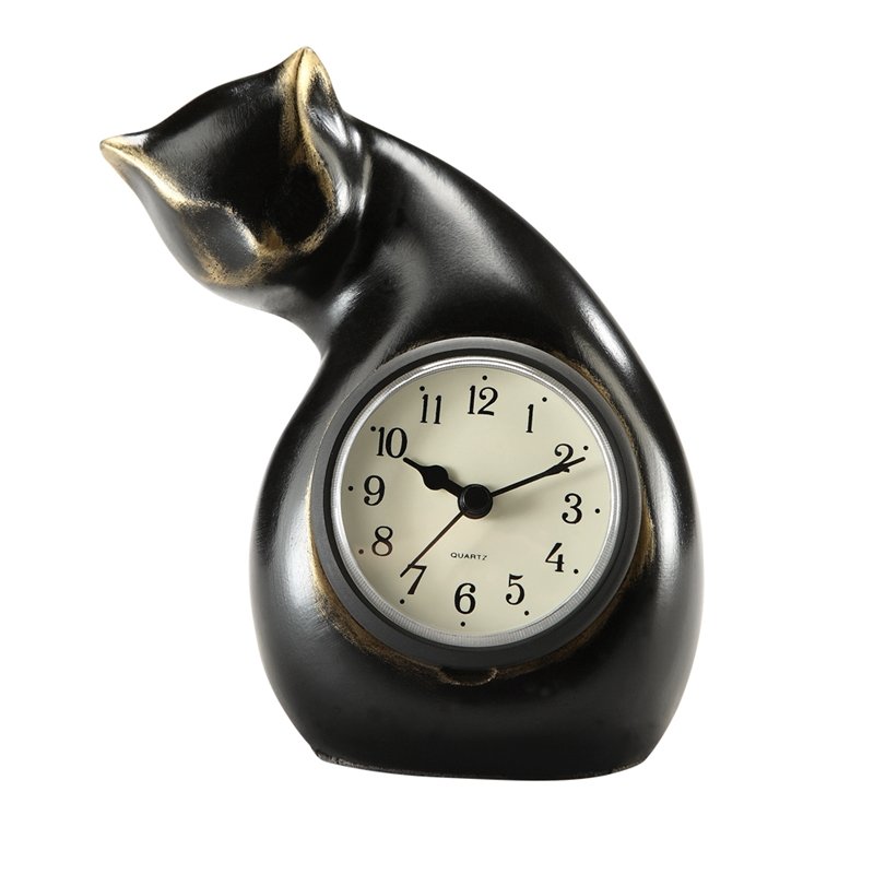 CAT CLOCK: Cat Clock - Weight: 0.77 Lbs - Size: 5"H 5.5"W 3.5"D - Material: POLYSTONE