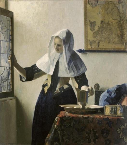 JOHANNES VERMEER - WOMAN WITH A WATER JUG: Johannes Vermeer - Woman With A Water Jug - 35 1/8 X 40 In. - This Giclée Print Is Gallery Stretched And Ready To Hang Or Lean Against A Wall, Or Display On An Easel. - A Giclée Print Is The Highest