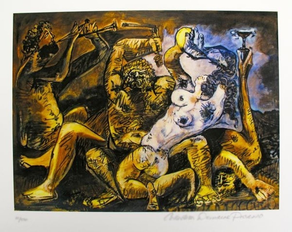 PABLO PICASSO BACCHANAL ESTATE SIGNED LIMITED ED. SMALL: This Is A Pablo Picasso Small Giclee Titled "bacchanal". This Piece Is Pencil Signed On The Lower Right As 'collection Domaine Picasso' And Has An Embossed Seal Stamped By The Picasso Estate. Pencil N
