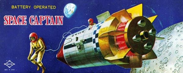 RETROROCKET - SPACE CAPTAIN: Retrorocket - Space Captain - 44 X 17 5/8 In. - This Giclée Print Is Gallery Stretched And Ready To Hang Or Lean Against A Wall, Or Display On An Easel. - A Giclée Print Is The Highest Quality Print