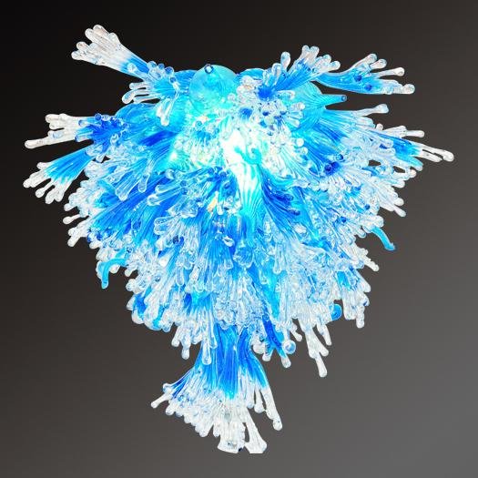 HAND BLOWN - AQUA CASCADE CHANDELIER: Hand Blown Art Glass - Aqua Cascade Chandelier - Dimensions: W16xh24 - This Is A Hand Blown One-of-a-kind Piece Of Art Glass. As Such, Color And Pattern Variations Should Be Expected.